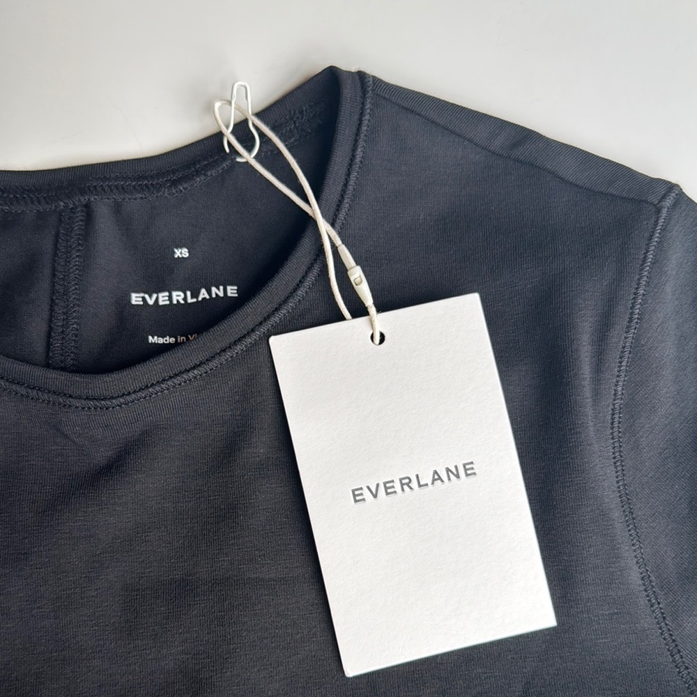 Everlane Form dress Black Sheath Midi Dress Crew Neck Short Sleeve xs - Picture 6 of 11